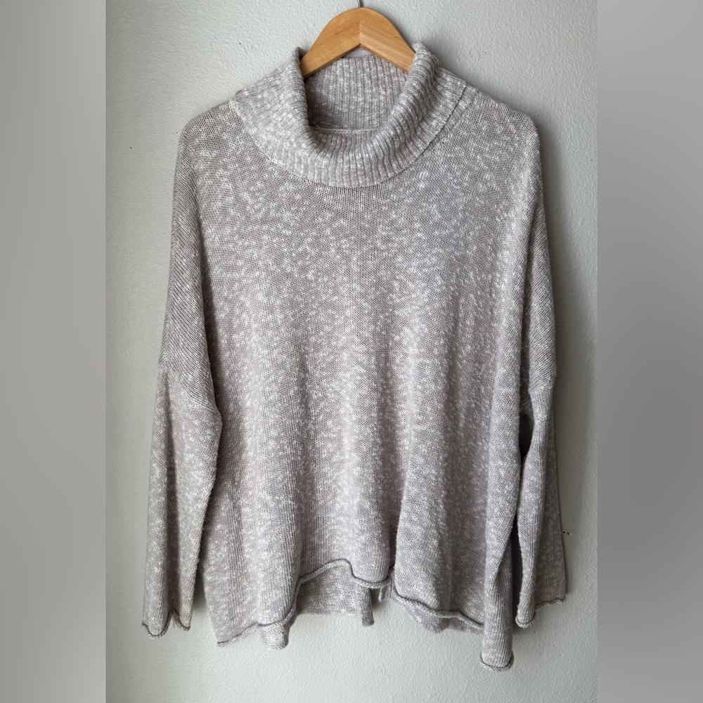 Aerie American Eagle Sweater XL Cowlneck Split Open Back Knit Tan Loose Fit